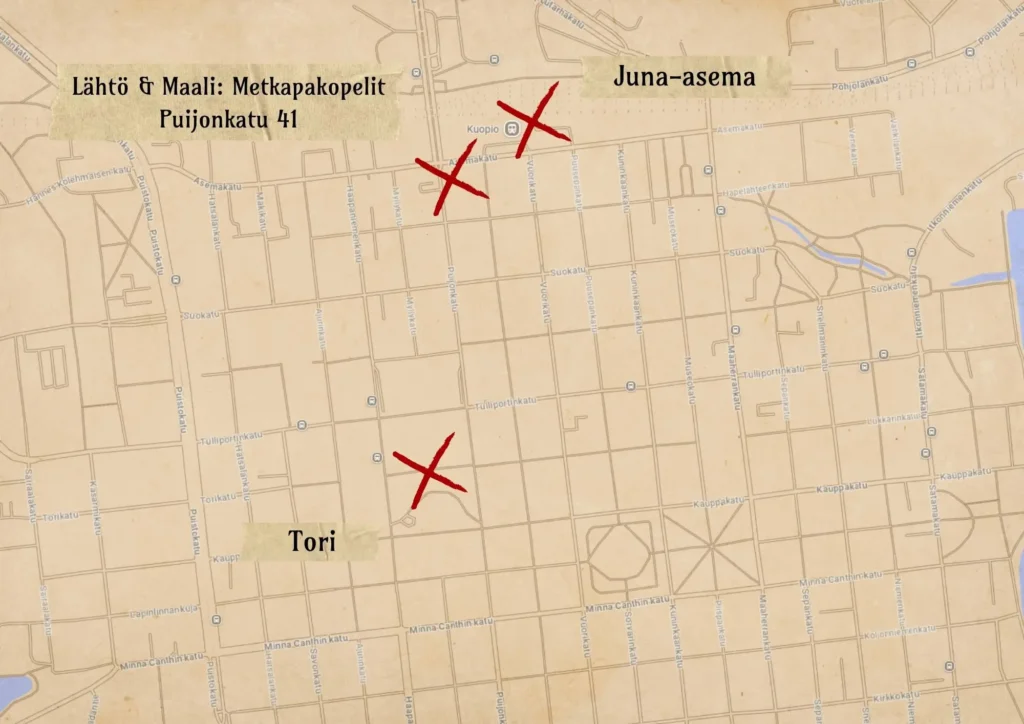 Pelin lähtö ja maali sijaitsevat Metkapakopeleillä osoitteessa Puijonkatu 41.